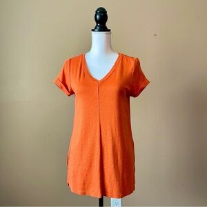 J. JILL | Orange V-neck Pima Cotton Short Sleeve Tee Sz S